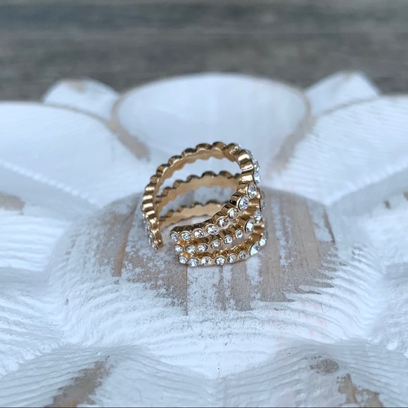 "Elizabeth" NEW Ear Cuff Wrap Clip Stack (Single) Gold Crystal Bling - Picture 3 of 5